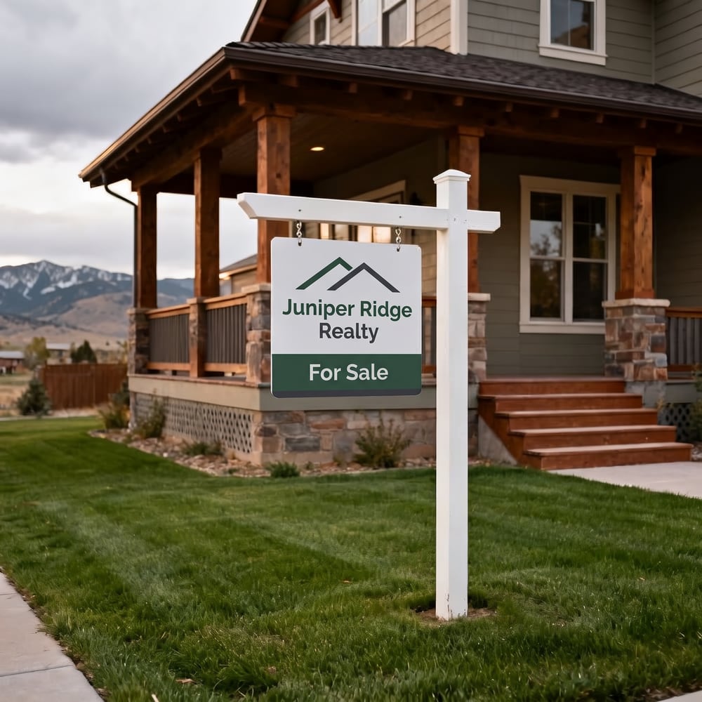 A house for sale with its realty sign out front